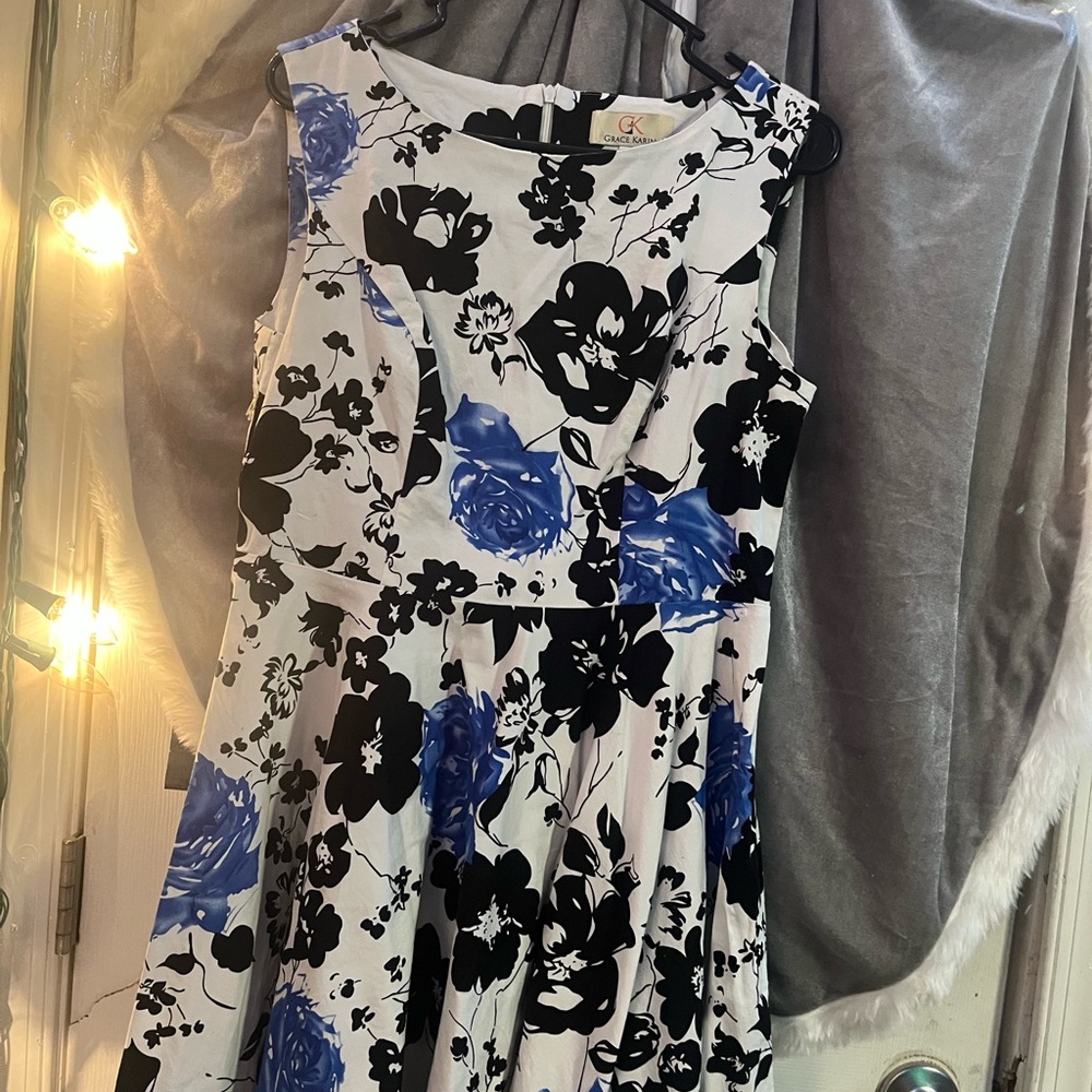 Grace Karin Kids Dress in Blue and Black Floral
